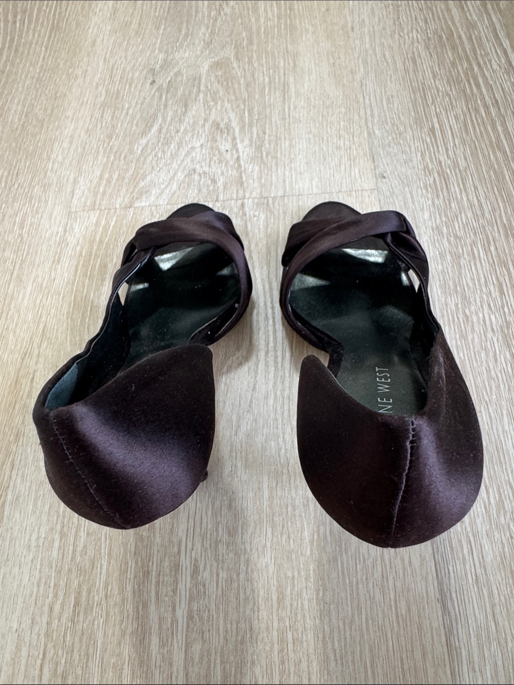Nine West Dark Brown Satin Peep-Toe Knot Heels - Picture 6 of 7